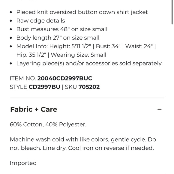 BKE Reverse Fleece Shacket Large - Picture 10 of 10